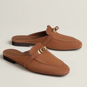 NEW Hermes Brown Mules with Gold Accent Brown Suede Sz 6